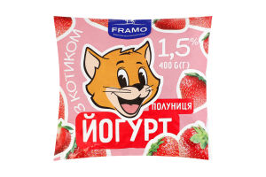 Йогурт 1.5% з фруктовим наповнювачем Полуниця Framo м/у 400г
