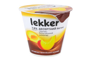 Йогурт 7.8% десертный с наполнителем Персик-бельгийский шоколад Lekker ст 180г