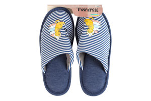 Тапочки закрытые домашние женские полоска с наклейкой PVC Twins Home Style №17276 36-41