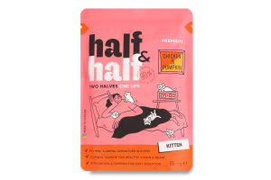 Корм влажный полнорационный для котят до 12мес с курицей и тыквой в соусе Premium Half&Half д/п 85г