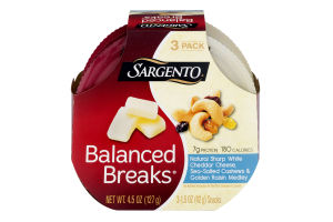 Sargento Balanced Breaks Natural Sharp White Cheddar Cheese, Sea-Salted Cashews & Golden Raisin Medley - 3 PK