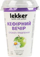 Напій кефірний 1.5% з фруктовим наповнювачем пастеризованим Яблуко-ромашка Кефірний вечір Lekker ст 180г