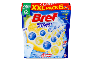 Засіб для чищення унітазу твердий туалетний блок Лимонна свіжість Power aktiv Bref 6х50г