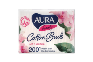 Палички ватні 200шт п/е Аура