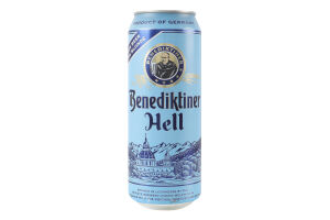 Пиво 0.5л 5% світле фільтроване пастеризоване Hell Benediktiner з/б