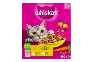 Корм сухий повнораціонний для дорослих котів З ягням Whiskas к/у 800г
