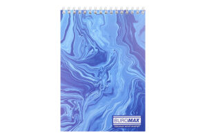 Блокнот Marble А5 клітинка синій пружина зверху картонна обкладинка 48аркушів Buromax