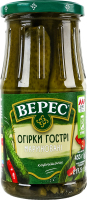 Огурцы острые маринованные стерилизованные Верес с/б 435г
