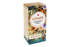 Чай зелений байховий дрібний з фруктами, пелюстками квітів та ароматом малини Cleopatra's night Lovare к/у 24х1.5г