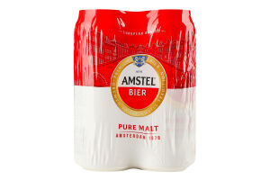 Пиво 4х500мл 5% світле фільтроване пастеризоване Amstel м/у