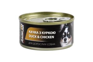 Корм консервований для дорослих собак Качка з куркою AnimAll з/б 85г
