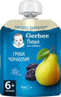 Пюре фруктовое для детей от 6мес пастеризованное витаминизированное Груша-чернослив Gerber д/п 90г
