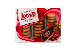 Печиво здобне з какао та желейною начинкою зі смаком вишні Lovita Jelly Cookies Roshen м/у 420г