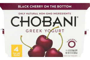 Chobani Greek Non-Fat Yogurt Black Cherry on the Bottom - 4 PK