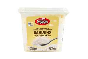 Масса творожная 18% молокосодержащая сладкая с ароматом ванилина Крестьянская Мілкін п/у 350г
