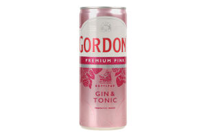 Напій слабоалкогольний 0.25л 6.4% газований з джином і тоніком Premium Pink Gin&Tonic Gordon's з/б