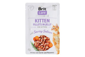 Корм вологий для кошенят Fillets in Jelly with Savory Salmon Kitten Care Brit д/п 85г
