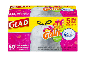 Glad Tall Kitchen Drawstring Bags 13 Gallon Gain Island Fresh Scent - 40 CT