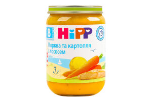 Пюре рыбо-овощное для детей от 8мес стерилизованное Морковь и картофель с лососем Hipp с/б 190г