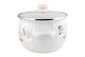 Каструля Лайм біла 3,5л емальована сферична з н/ж обідком та скляною кришкою І61913/2 Ідилія