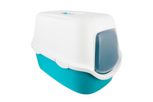 Туалет д/котів Віко бірюзово-білий пластик закритий з дверима 40*40*56см Тріксі