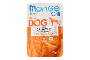 Корм вологий повнораціонний для дорослих собак з лососем Grill Monge д/п 100г