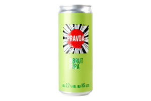 Пиво 0.33л 7.7% светлое нефильтрованное непастеризованное Brut IPA Pravda ж/б