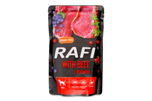 Корм полнорационный для взрослых собак всех пород с говядиной Rafi д/п 500г
