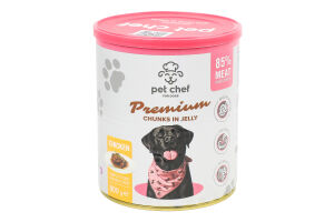 Корм д/дорослих собак Premium шматочки з куркою в желе 800г ж/б Pet Chef
