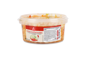 Салат закусочний з підсолоджувачами Капуста білоголова по-корейськи з морквою та перцем солодким Fine Life відро 500г