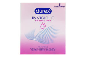 Презервативи латексні ультратонкі з силіконовою змазкою Invisible Extra lube Durex 3шт