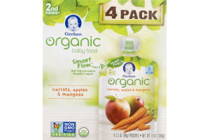 Gerber Organic Baby Food Carrots, Apple & Mangoes - 4 PK