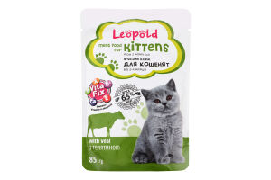 Корм консервований м'ясний для кошенят З телятиною Leopold д/п 85г