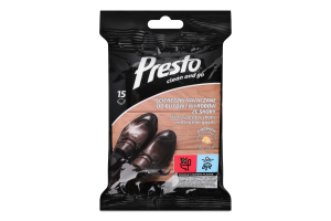 Серветки вологі д/чищення взуття та шкіряного одягу 15шт Presto