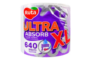 Рушник паперовий 3-х шаровий 640 відривів XL Ultra absorb Ruta 1шт