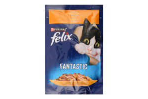 Корм консервований повнораціонний для дорослих котів з куркою в желе Fantastic Felix д/п 85г
