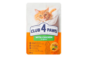 Корм д/дорослих котів від 7років Premium з куркою в соусі 85г пауч Club 4 Paws