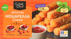 Стиксы хрустящие Моцарелла 0.35кг + ягодные соусы 2x0.05кг I Love Chef к/у 0.45кг