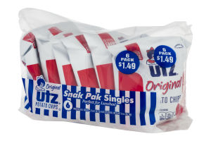 Utz Potato Chips Snak Pak Singles Original - 6 PK