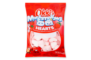 Маршмеллоу Okki 140 г Hearts зі смаком полуниці