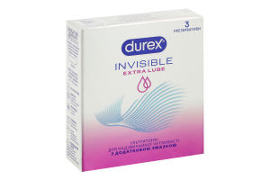 Презервативы латексные ультратонкие с силиконовой смазкой Invisible Extra lube Durex 3шт
