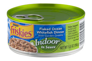 Purina Friskies Indoor in Sauce Cat Food Flaked Ocean Whitefish Dinner With Garden Greens