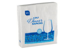 Smart Sense 3-Ply Dinner Napkins - 40 CT