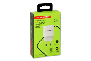 Пристрій зарядний мережевий білий30W USB-A Type-C Euroelectric