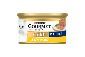 Корм консервований повнораціонний для дорослих котів з куркою Паштет Gold Gourmet з/б 85г