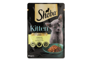 Корм консервированный полнорационный для котят C курицей в соусе Sheba д/п 85г