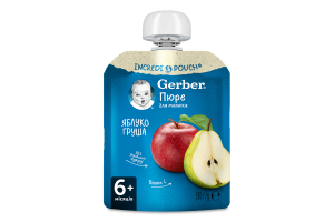 Пюре фруктовое для детей от 6мес пастеризованное витаминизированное Яблоко-груша Gerber д/п 90г