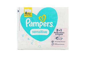 Салфетки влажные для детей Sensitive Pampers 4х52шт