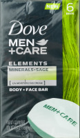 Dove Men + Care Elements Body + Face Bar Minerals + Sage - 6 CT