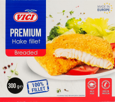 Порції рибні заморожені з філе хека в паніровці обсмажені Premium Vici к/у 300г